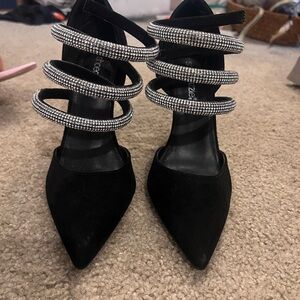 Black Rhinestone Strap Heels